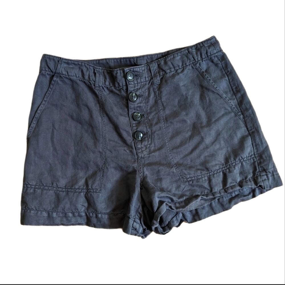 Loft Linen Cotton Blend High Rise Button Fly Slate Gray Shorts Size 6